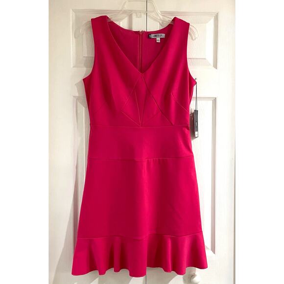 Jennifer Lopez Dress in Electric Pink Ruffle V Neck‎ Sundress Size 8 - Picture 3 of 14